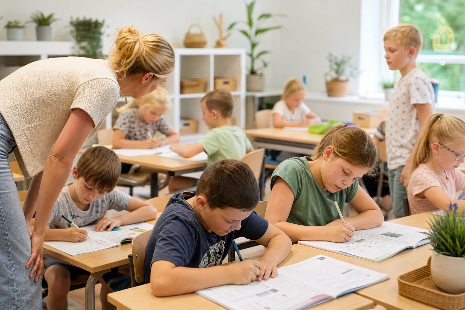 Leerlingen werken samen in de klas van KC De Klimtoren